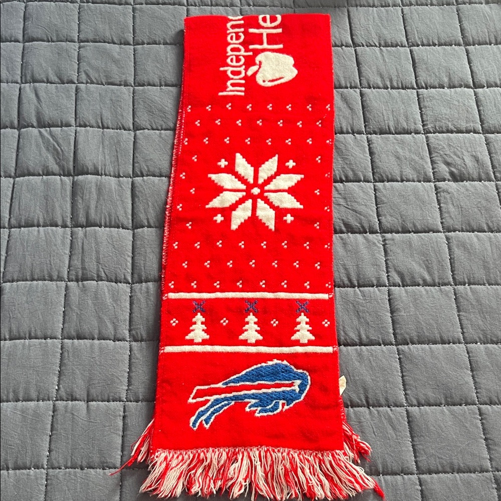 Red Buffalo Bills Holiday Scarf with Snowflake/Tree Design